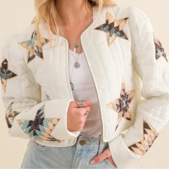blue b Jackets & Blazers - Blue b Women's Star Embroidered Quilted Jacket